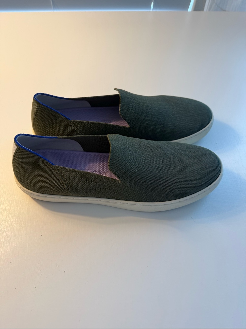 Rothy's Olive Green Slip-On Sneaker with Purple Insole
